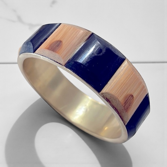 Brass & Polished Wood Bangle Bracelet - Picture 2 of 7